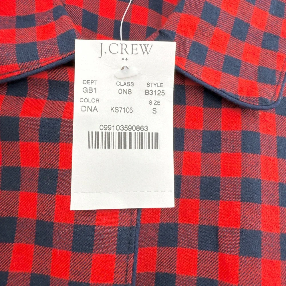 NWT‎ J.Crew Men's Red & Blue Plaid Long Sleeve Button-Up Pajama Shirt Sz Sm